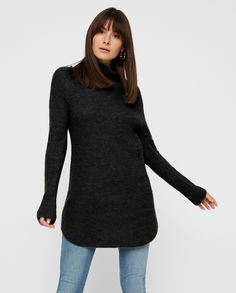 Женский длинный свитер с высоким воротником Pieces, черный