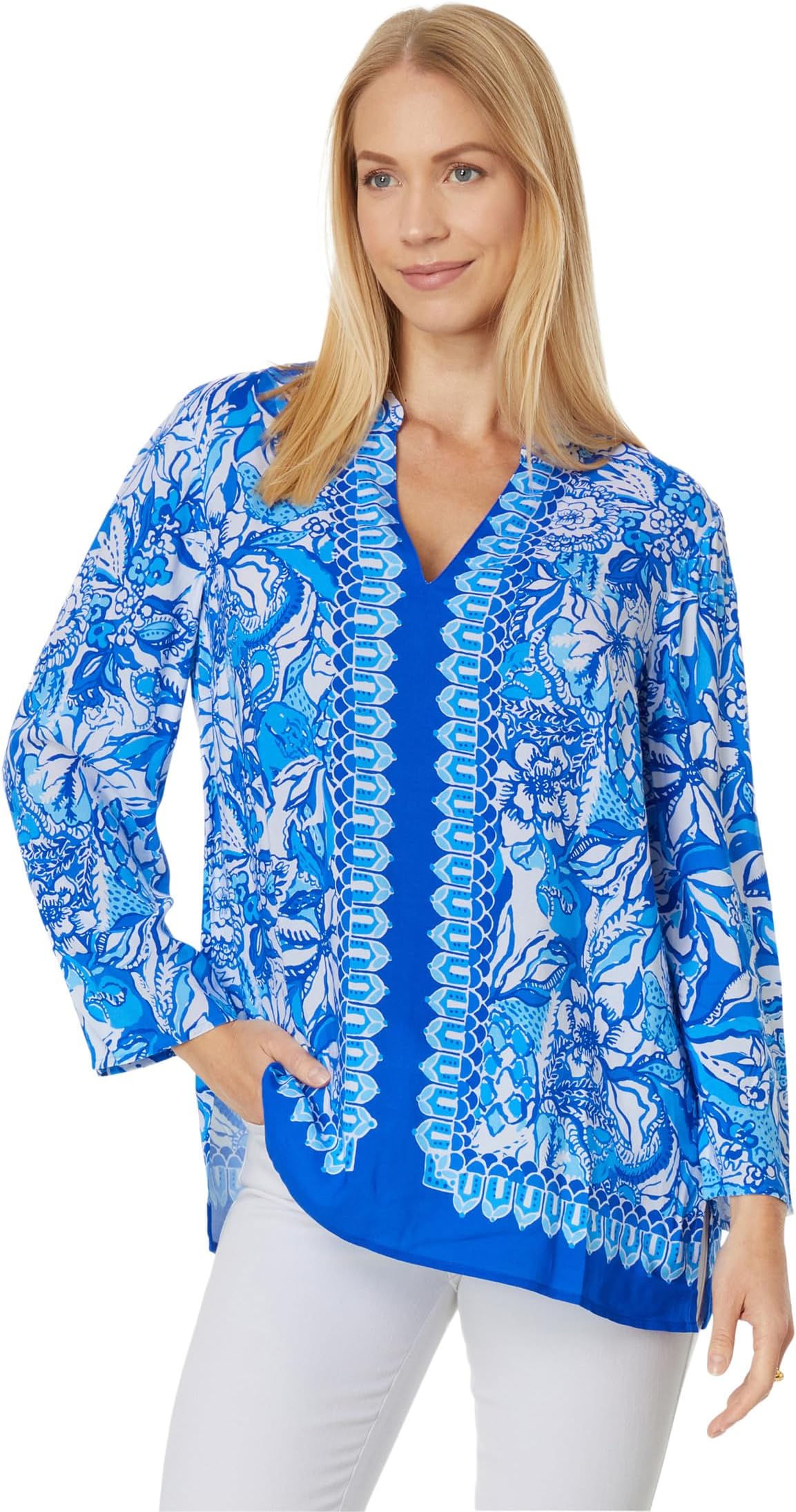 Туника Луна Бэй Lilly Pulitzer, цвет Blue Tang Flocking Fabulous Engineered Tunic muslim women clothing turkey tunic navy blue color woman tunic