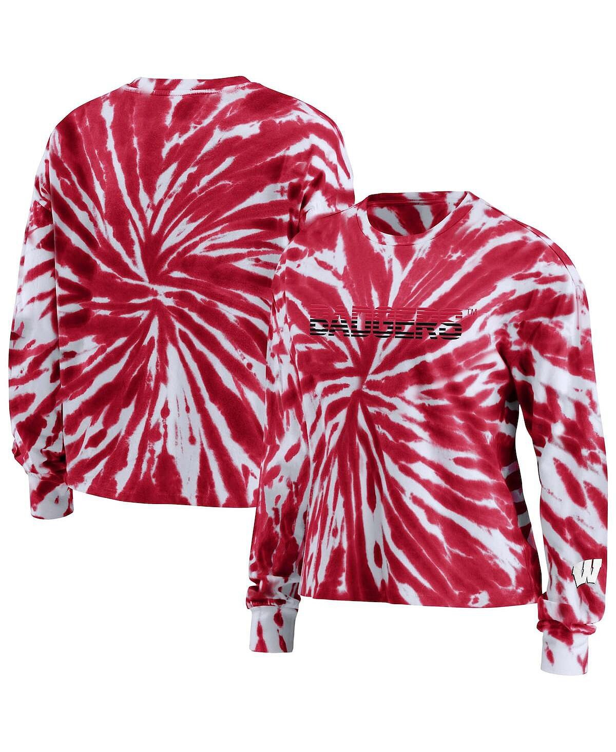 

Женская красная футболка с длинным рукавом Wisconsin Badgers тай-дай WEAR by Erin Andrews, красный