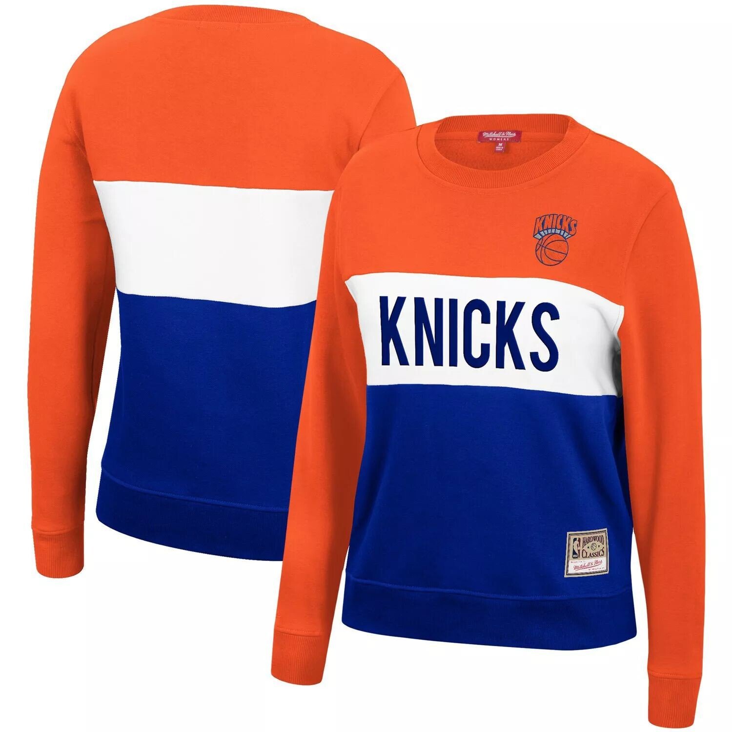 

Женский пуловер Mitchell & Ness синего/оранжевого цвета New York Knicks Hardwood Classics Colorblock 2.0, Синий