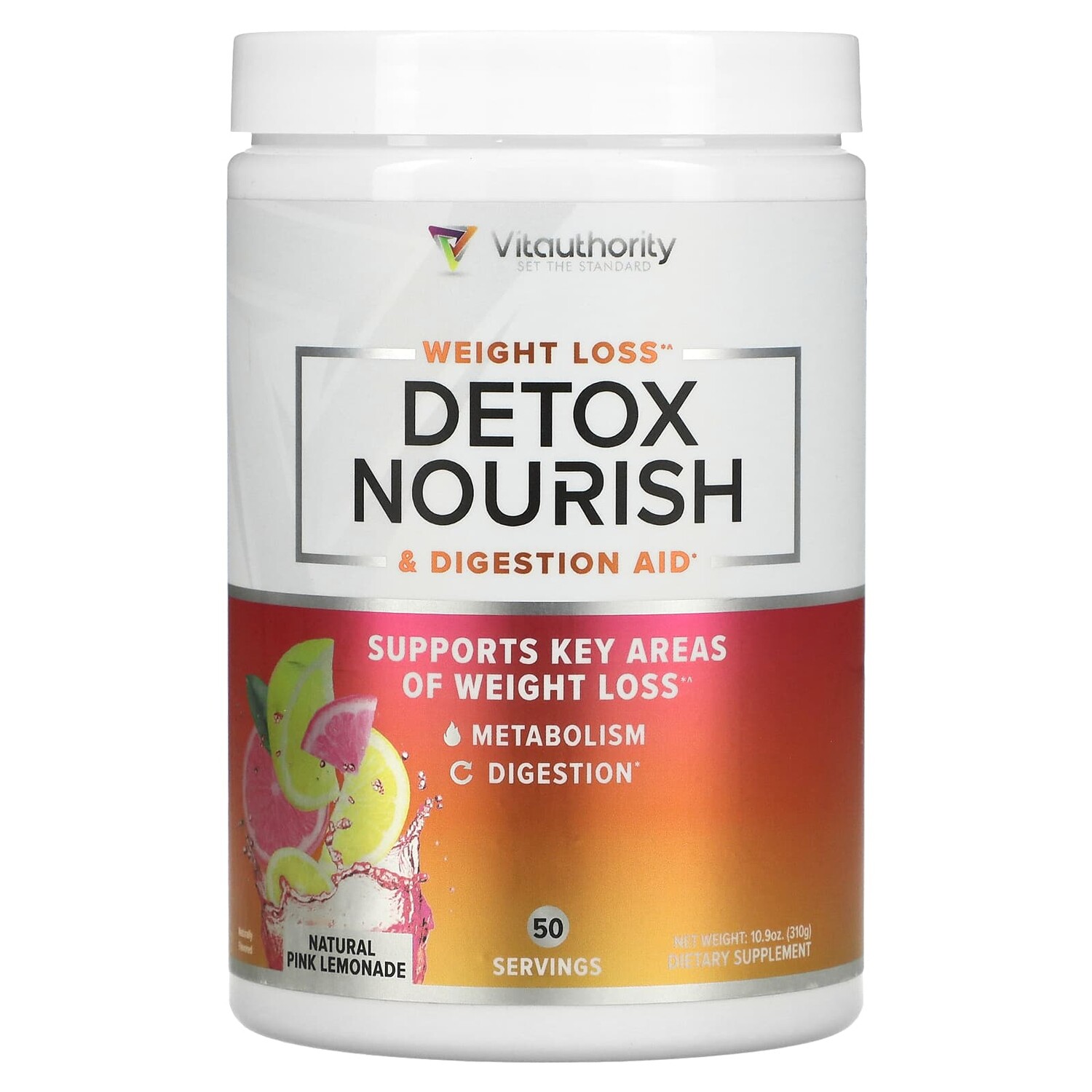 

Detox Nourish, средство для снижения веса и поддержки пищеварения, натуральный розовый лимонад, 310 г (10,9 унции), Vitauthority