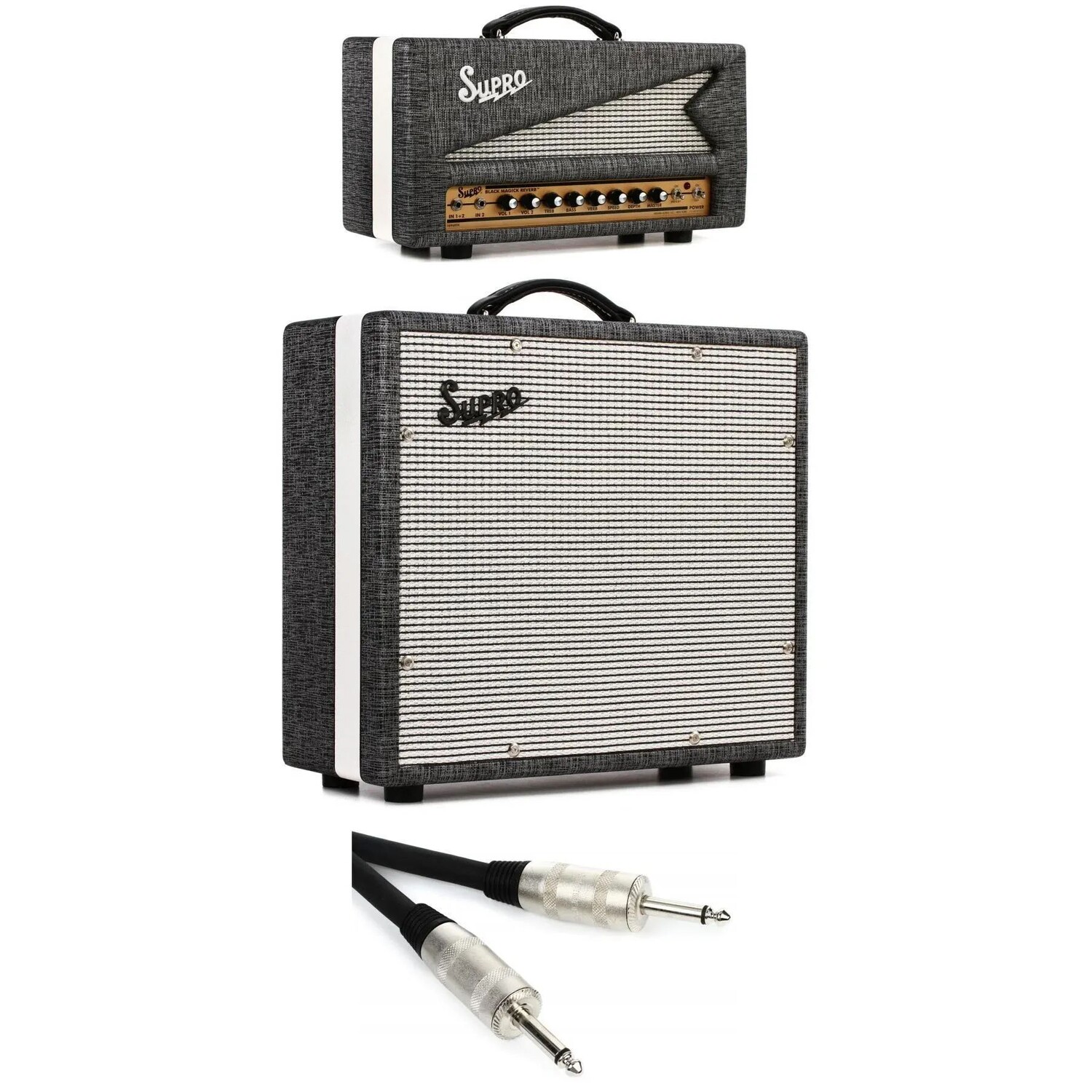 

Supro 1696RTH Black Magick Reverb 25-ваттная ламповая головка класса A с кабинетом 1x12 75 Вт