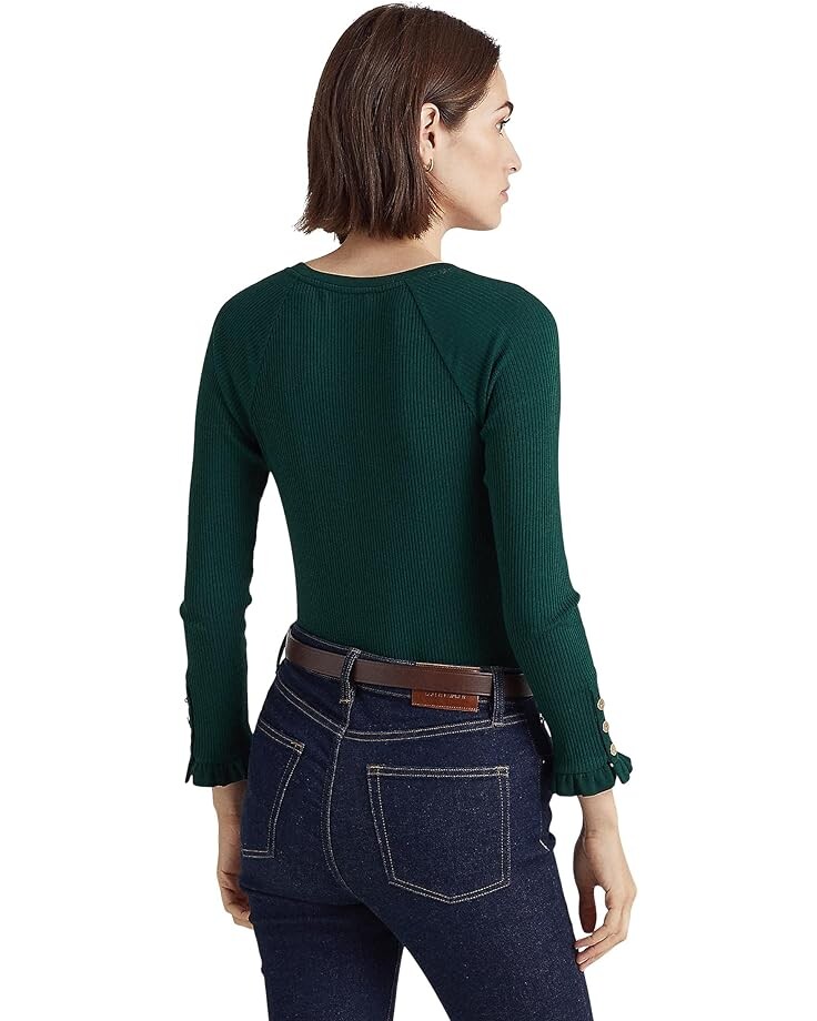 

Топ LAUREN Ralph Lauren Button-Trim Cotton-Blend Knit Top, цвет Hunt Club Green