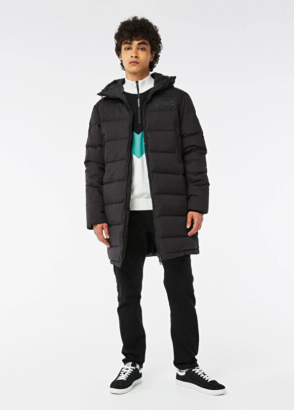 

Черное стеганое мужское пальто с капюшоном Lacoste, Черный
