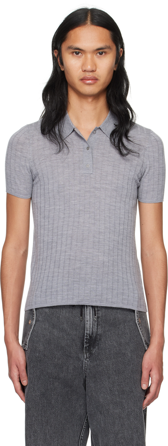 Серая футболка-поло на пуговицах Dion Lee, цвет Medium grey marle футболка поло из шерсти мериноса s синий