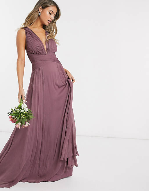 

Платье макси с драпировкой и лифом со сборками и запахом на талии ASOS DESIGN Bridesmaid