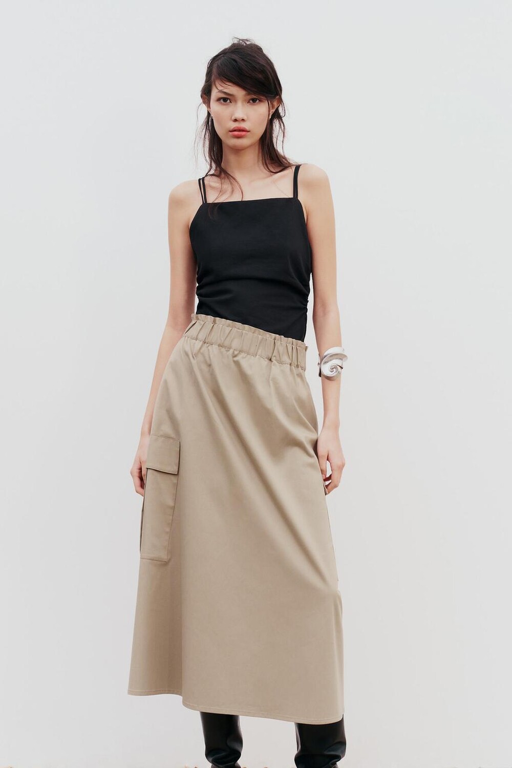 

Юбка с макси-эластичным поясом ZARA, кэмел средний