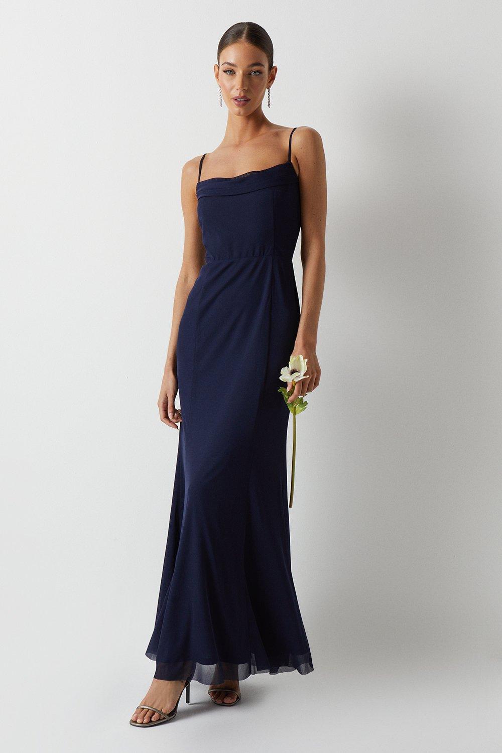 цена Платье макси для подружек невесты из эластичной сетки с капюшоном спереди Coast, темно-синий