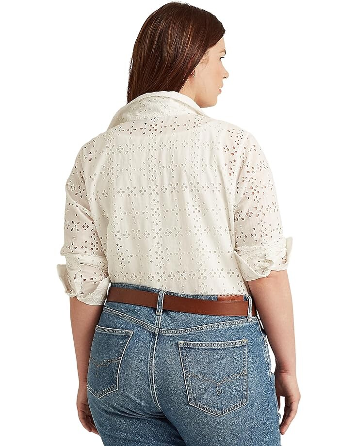 

Рубашка LAUREN Ralph Lauren Plus Size Eyelet Cotton Shirt, белый