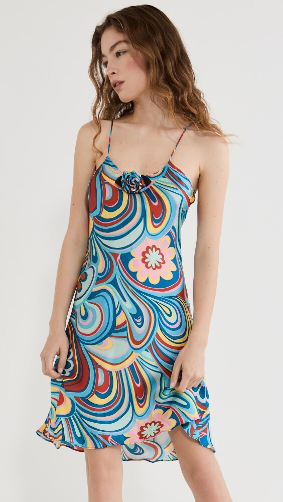 

Платье Rodarte Aqua Multicolor Printed Bias Mini Slip, разноцветный