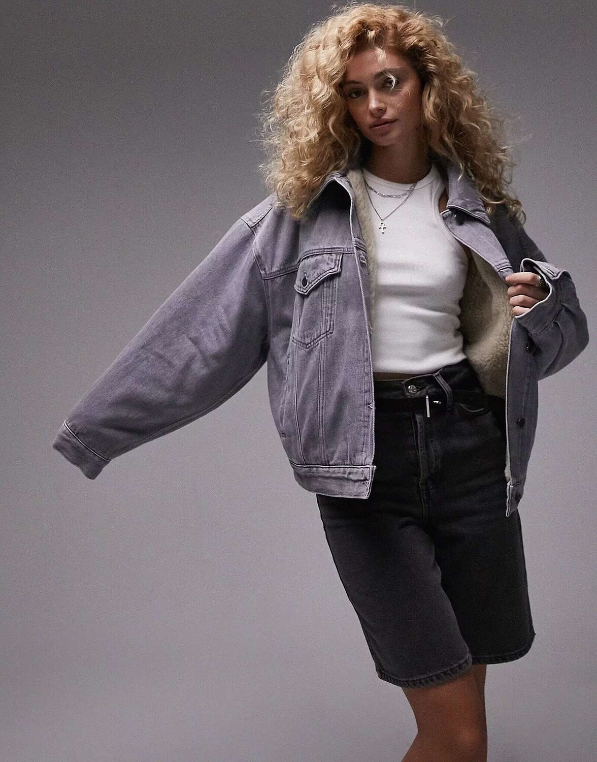 

Серая джинсовая куртка-баллон Topshop, Серый