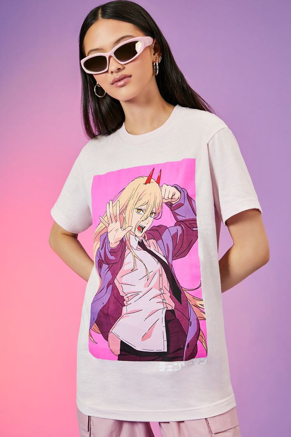 

Футболка с рисунком Chainsaw Man Power Forever 21, розовый