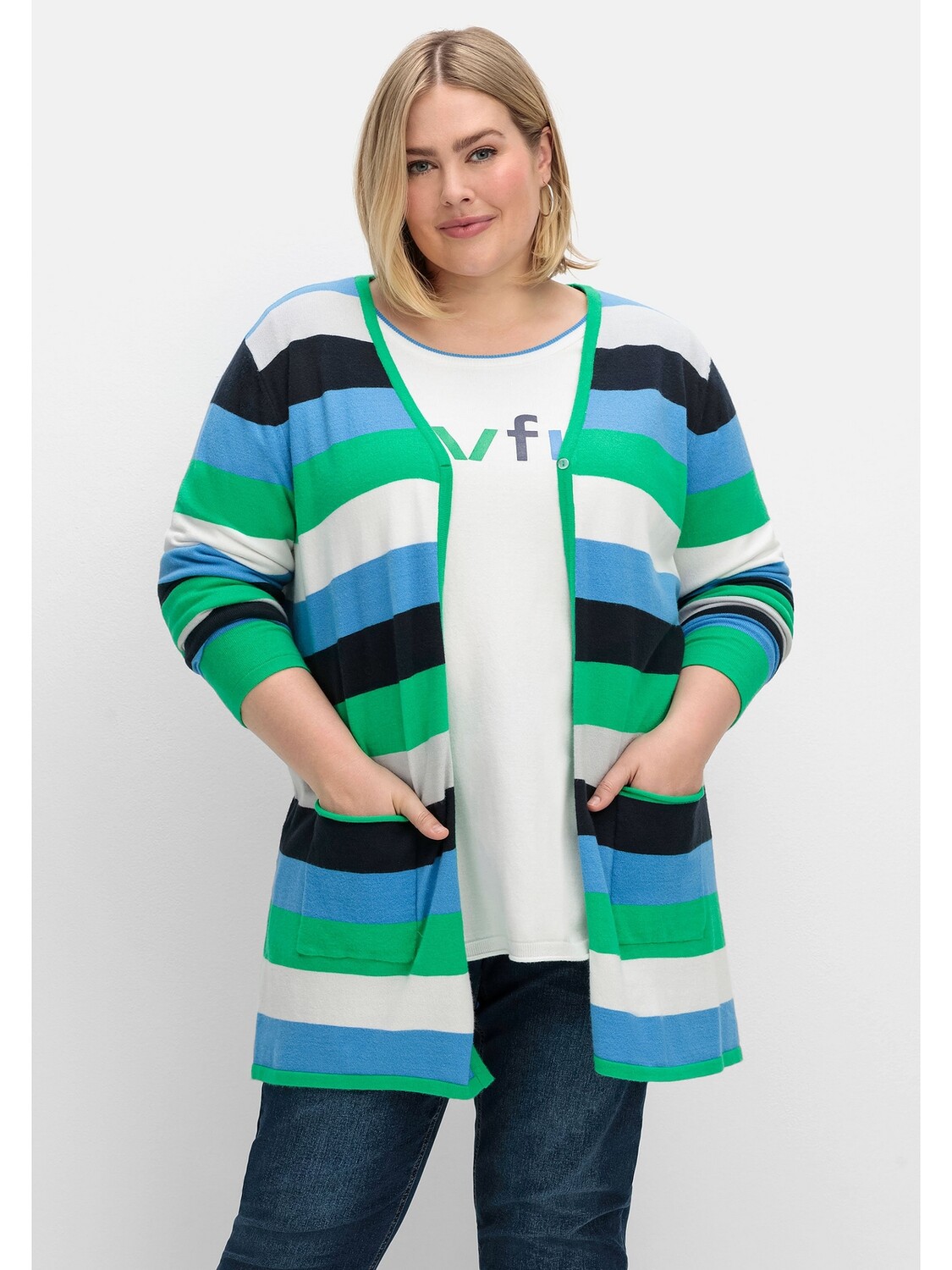 

Кардиган sheego Longstrickjacke, синий