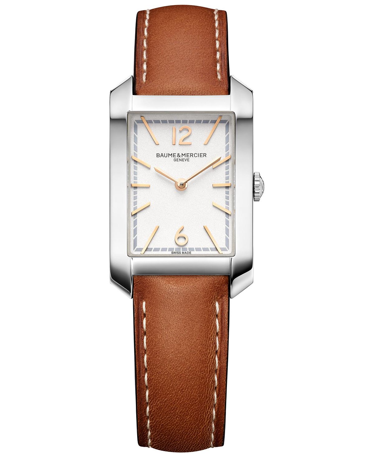 Женские швейцарские часы Hampton с коричневым кожаным ремешком 22x35 мм Baume & Mercier