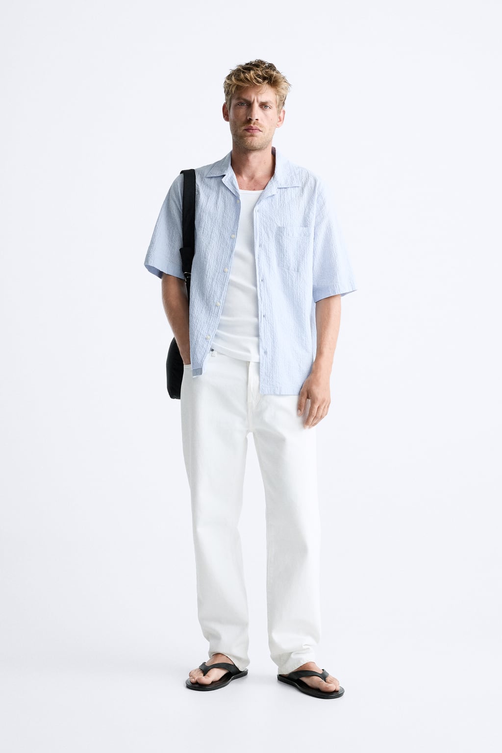 

Рубашка из жатого хлопка в клетку ZARA, синий