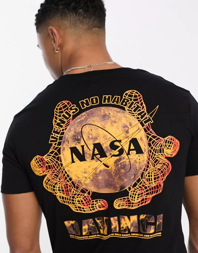 Черная футболка с принтом на спине Alpha Industries NASA Davinci