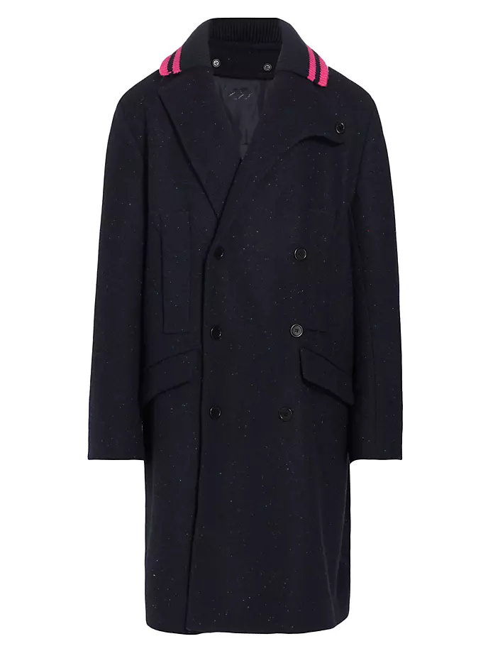 Двубортное пальто с вязаным воротником Botter, синий цена и фото
