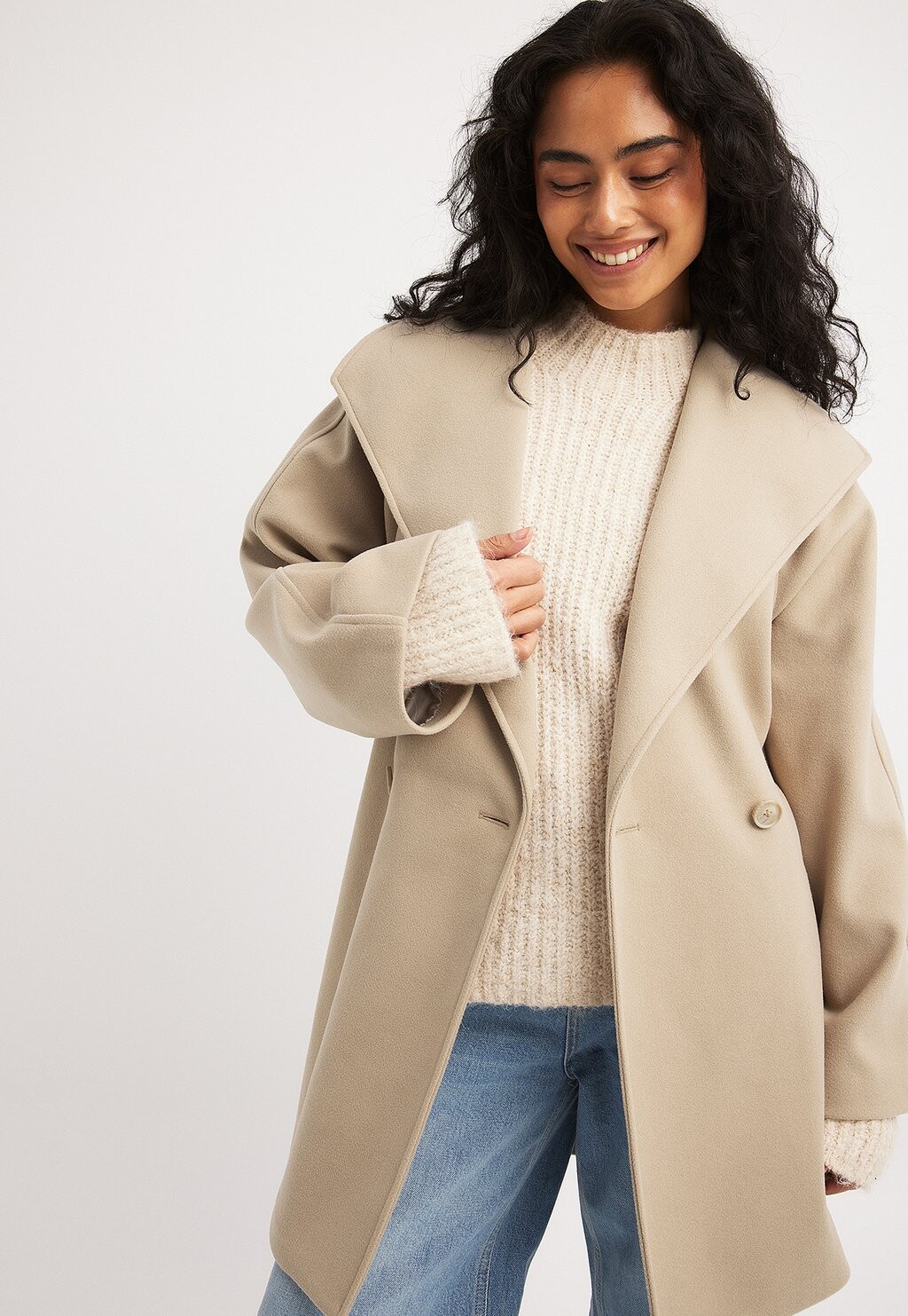

Пальто классическое MIT KRAGEN NA-KD, цвет beige