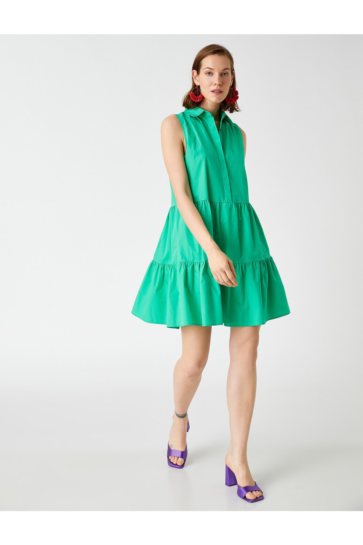 Мини-платье-рубашка из поплина без рукавов Koton, зеленый