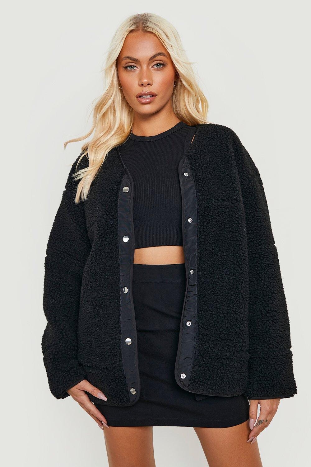 

Куртка teddy из искусственного меха Boohoo, черный