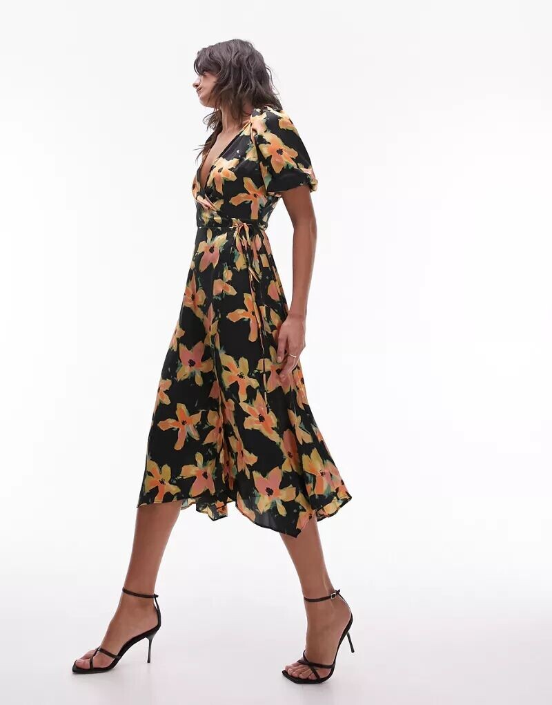 

Платье миди Topshop с цветочным запахом