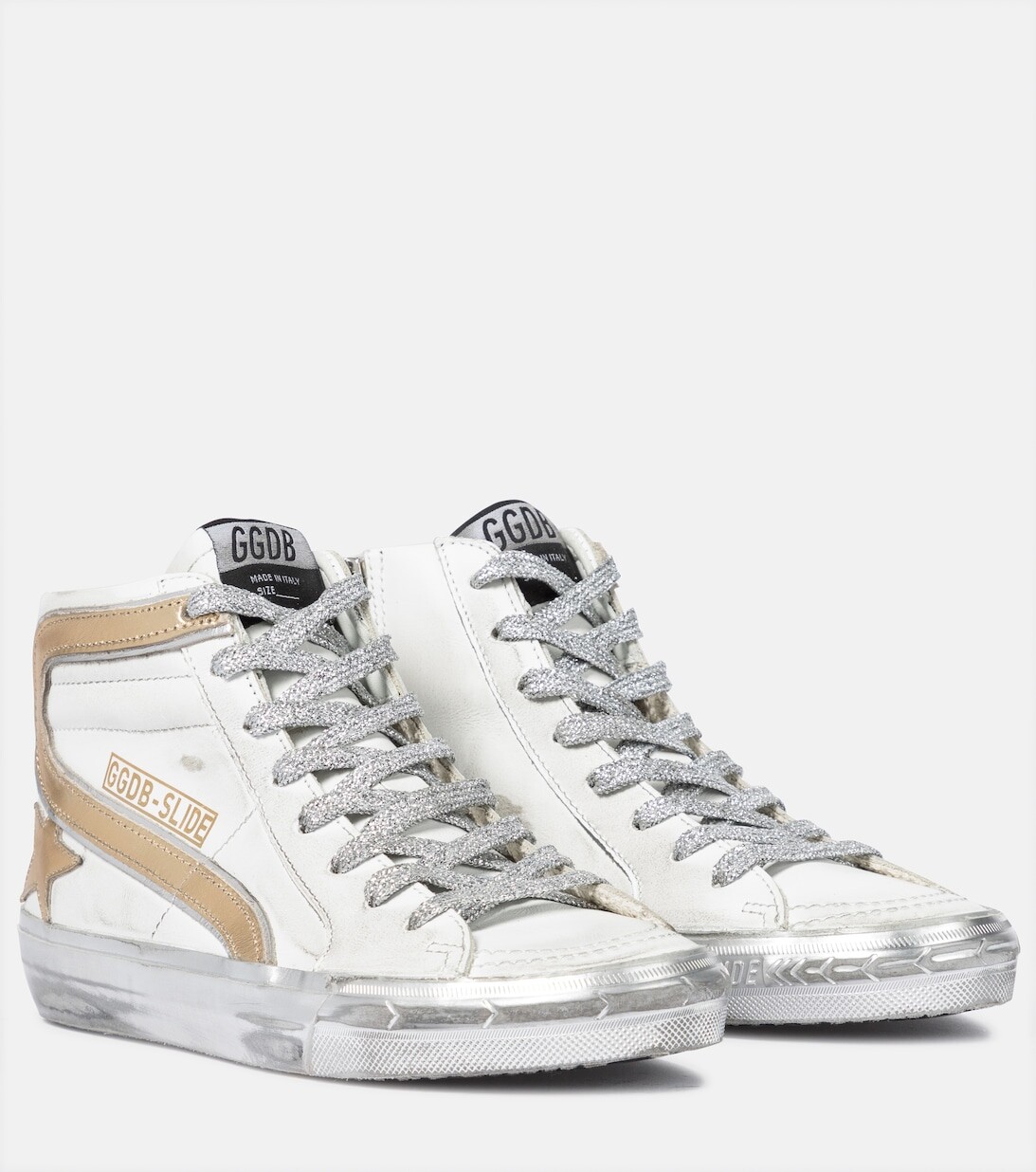 

Кроссовки Slide из металлизированной кожи Golden Goose, белый