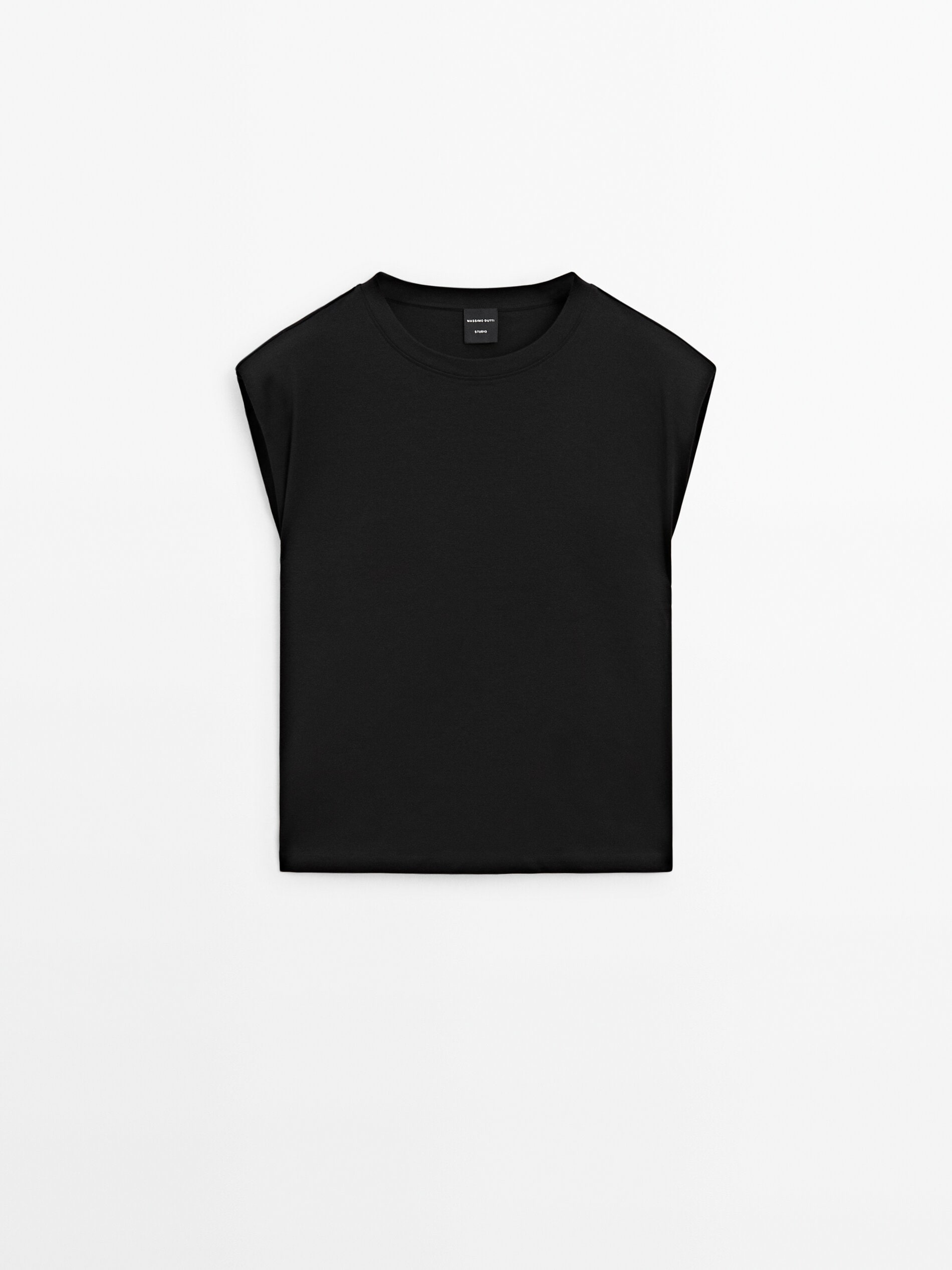 Хлопковая футболка с мягкими деталями на плечах Massimo Dutti, черный
