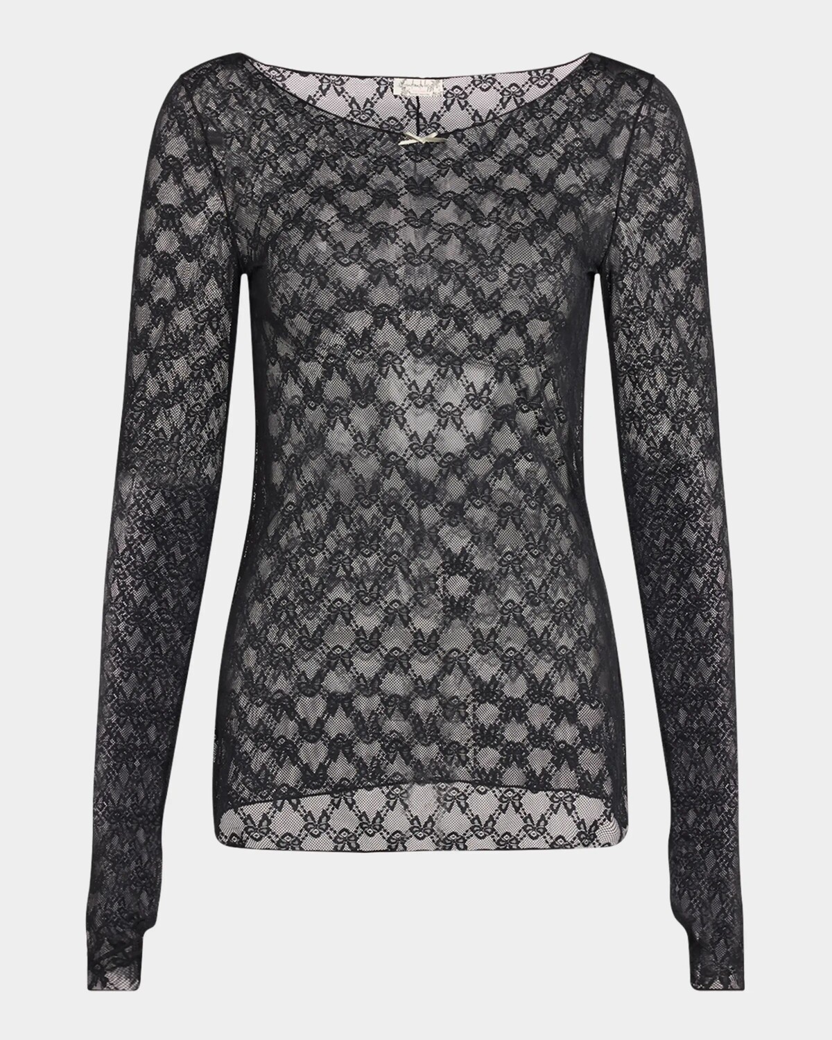 

Сетчатый топ From Me to You с длинными рукавами и бантом Free People, черный