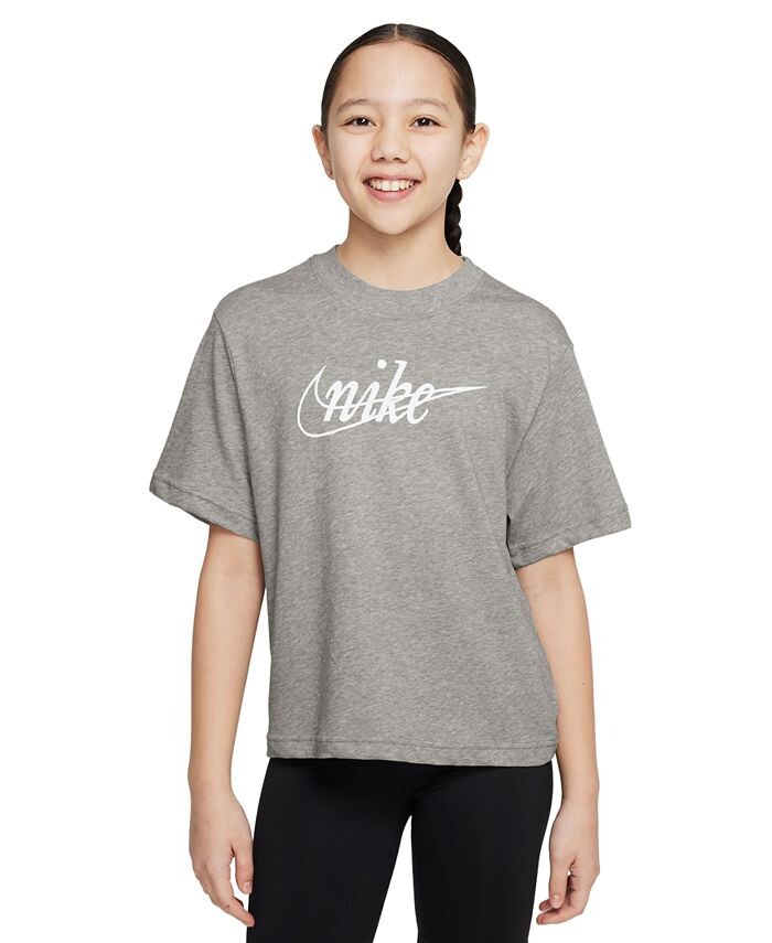 

Футболка с логотипом Dri-FIT для девочек Nike, серый