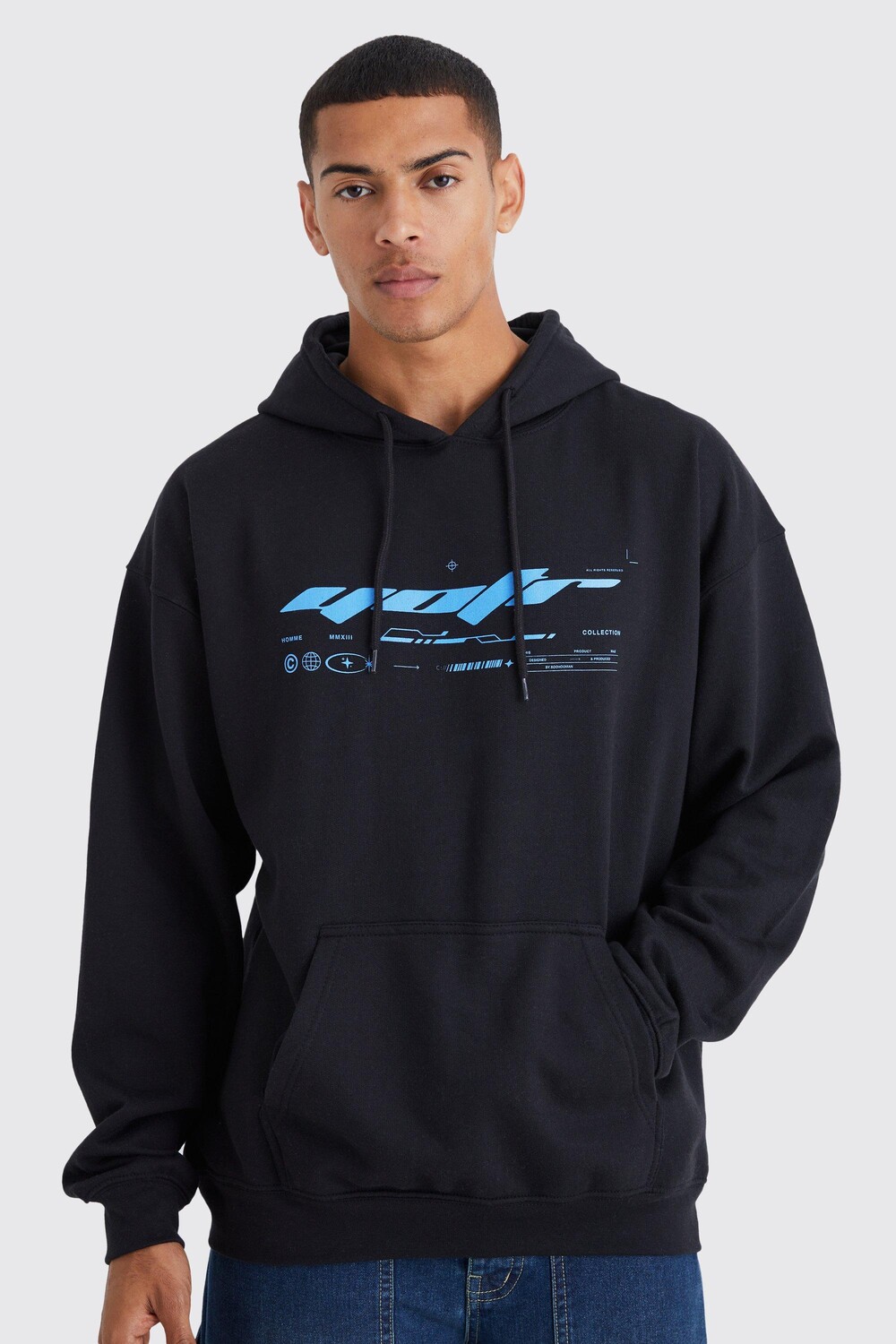 

Худи oversize worldwide tech с графическим изображением Boohoo, черный
