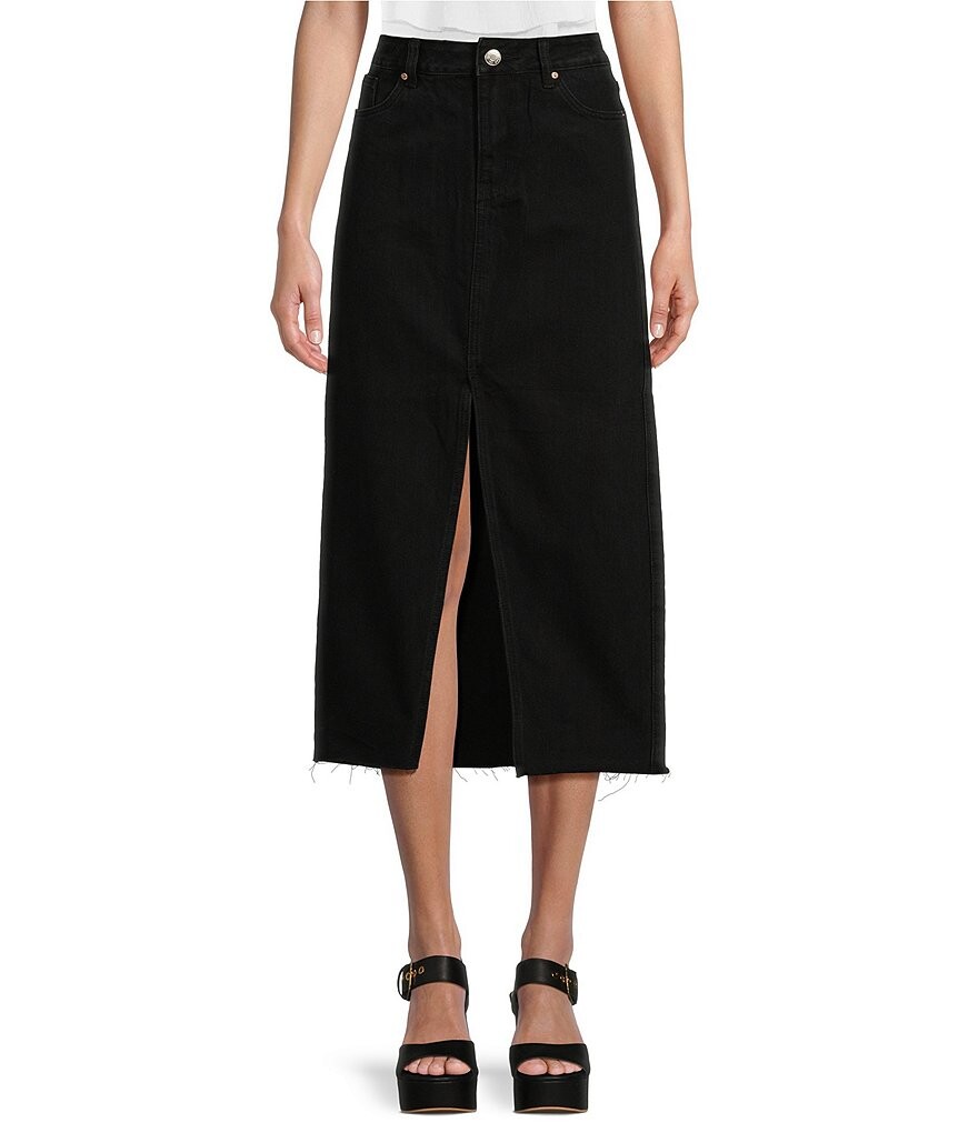 

YMI Jeanswear Джинсовая юбка с потертым краем и разрезом спереди Md Rise, черный