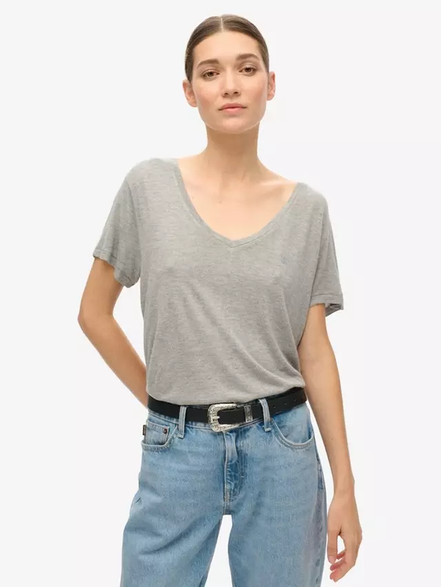

Футболка Superdry Studios Slub Embroidered V-Neckline, серебряный