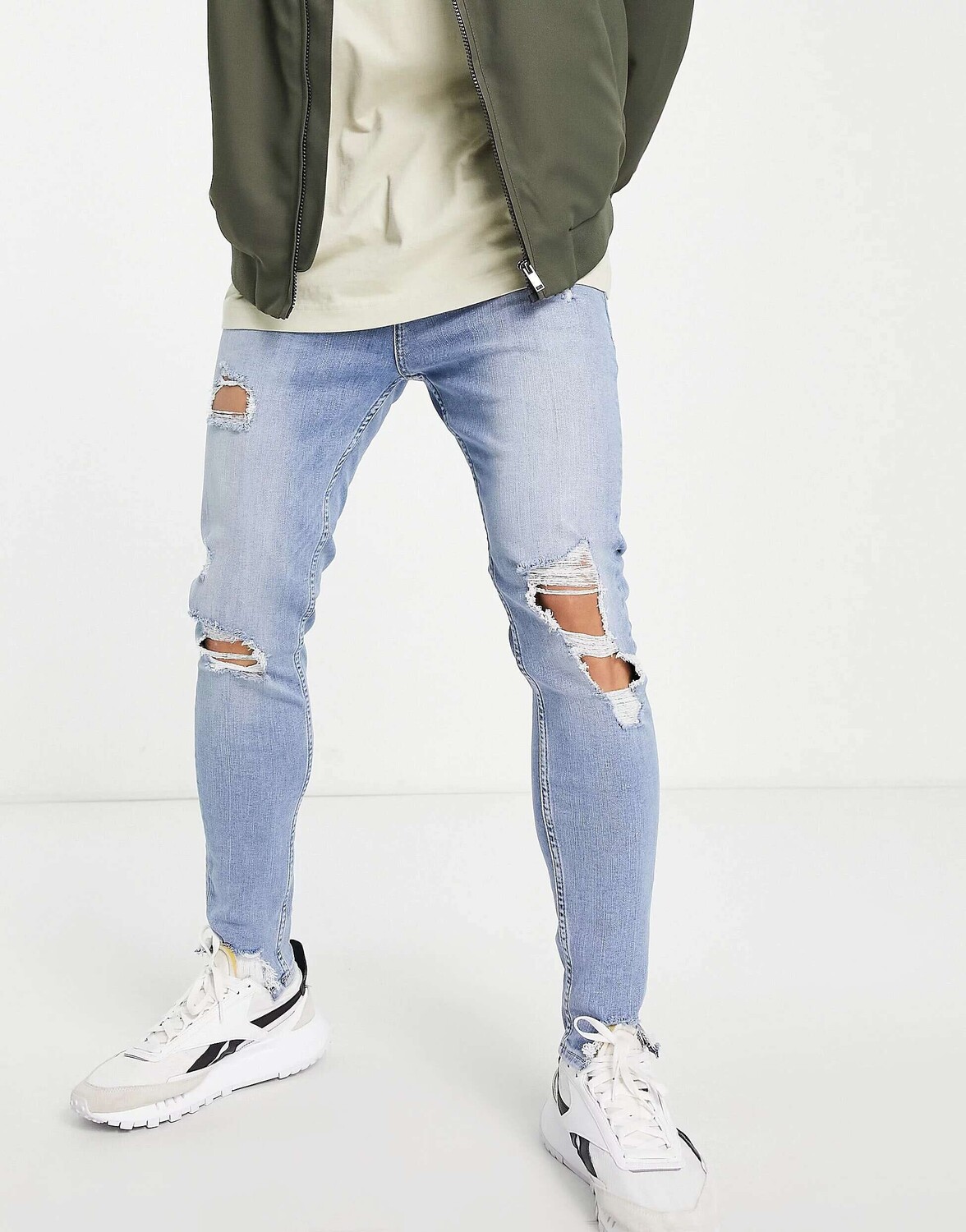 

Синие джинсы-морковки с рваными краями Jack & Jones Intelligence Pete
