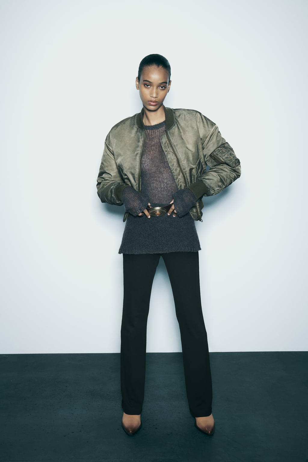 

Расклешенные леггинсы в рубчик ZARA, черный
