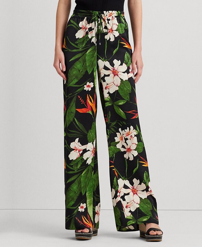 

Женские широкие брюки из атласа-шармеза с цветочным принтом Lauren Ralph Lauren, черный