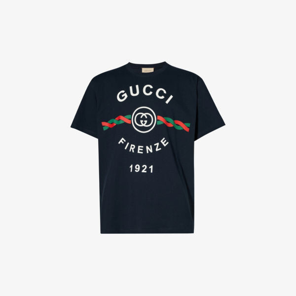 

Футболка свободного кроя из хлопкового джерси с фирменным принтом Gucci, черный