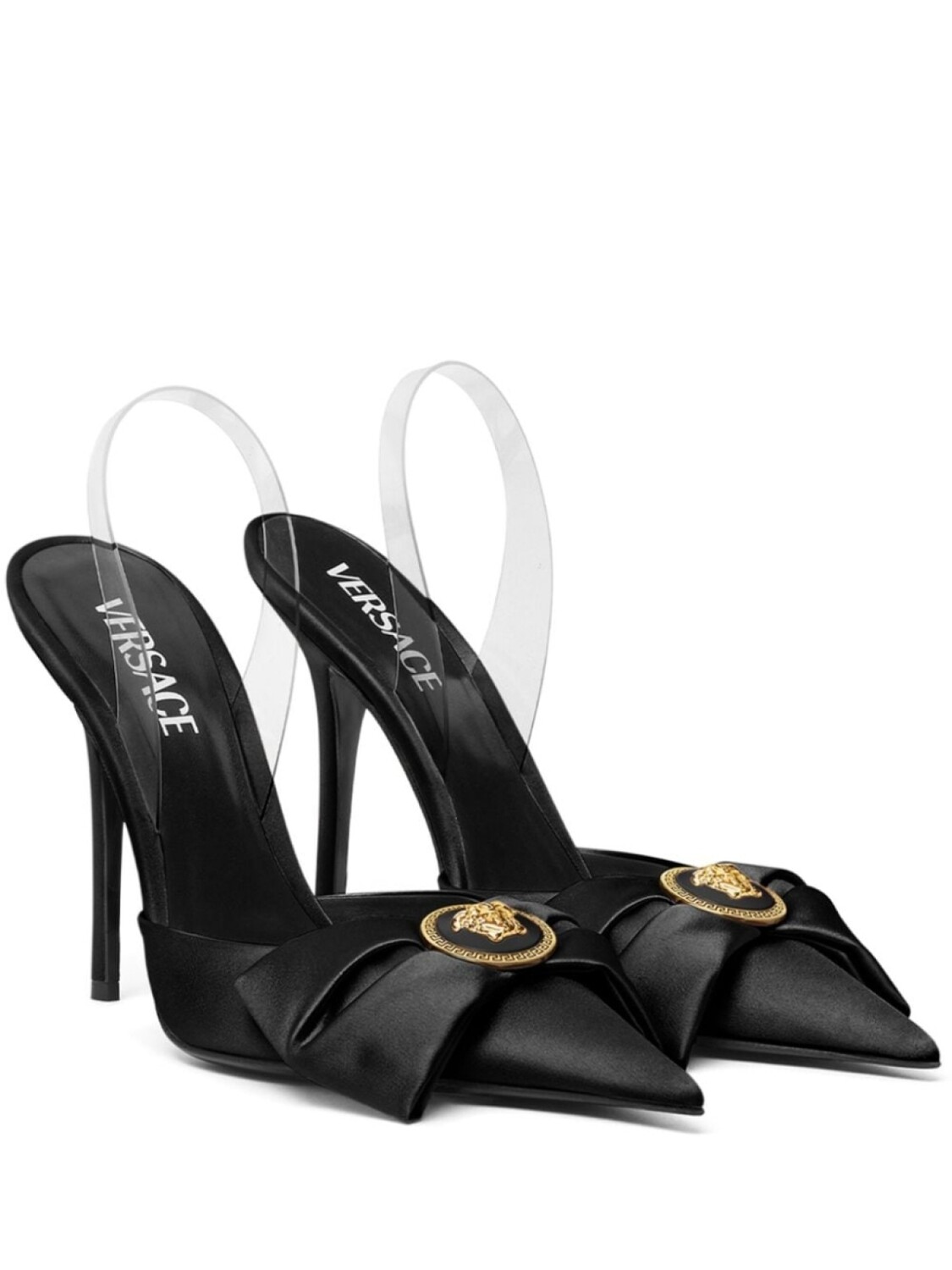 

Versace атласные туфли с бантом, черный