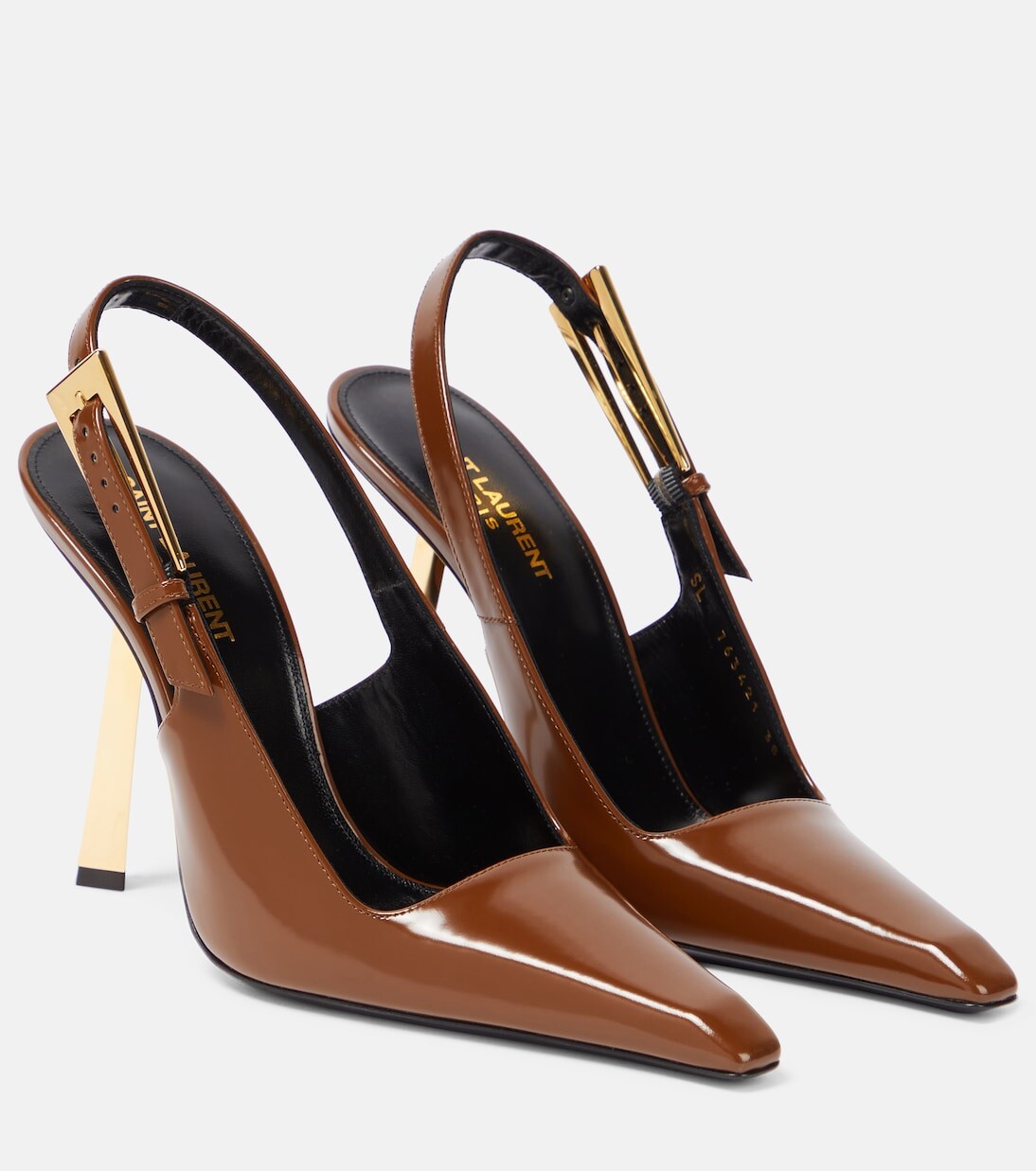 

Туфли lee из лакированной кожи с пяткой на пятке Saint Laurent, коричневый