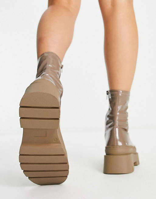 Серо-коричневые лакированные ботинки с массивными носками ASOS DESIGN Atlas