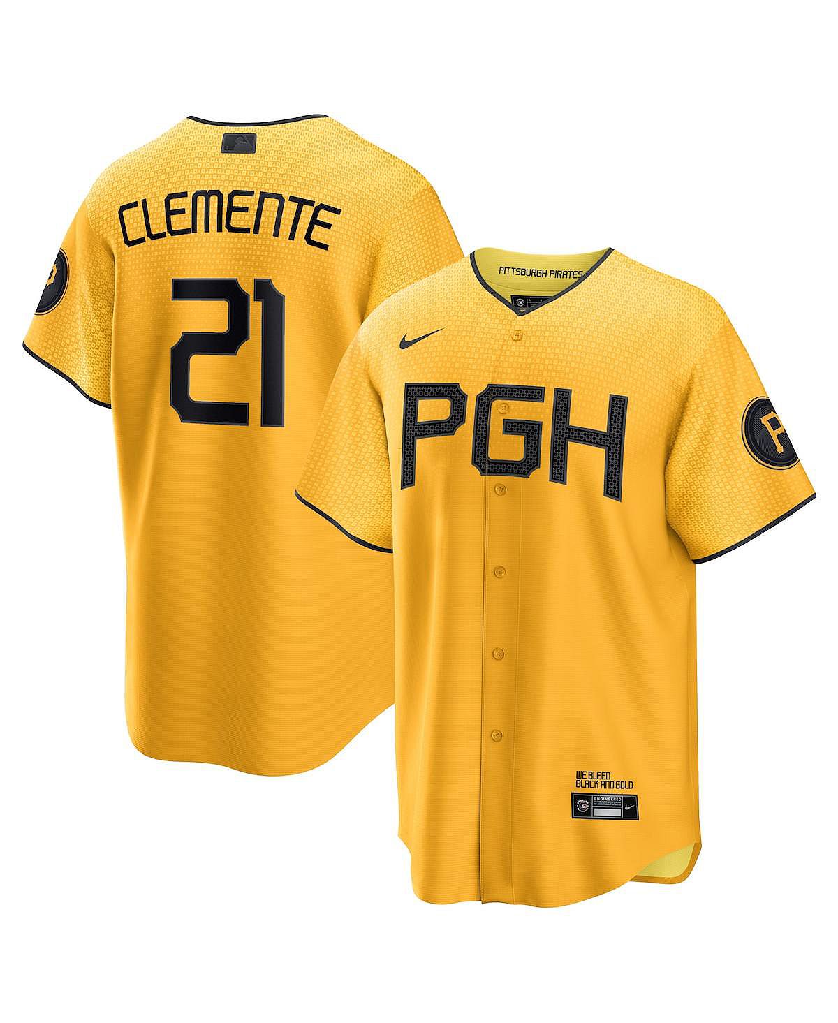 

Мужская футболка Roberto Clemente Gold Pittsburgh Pirates 2023 City Connect Replica Player Nike