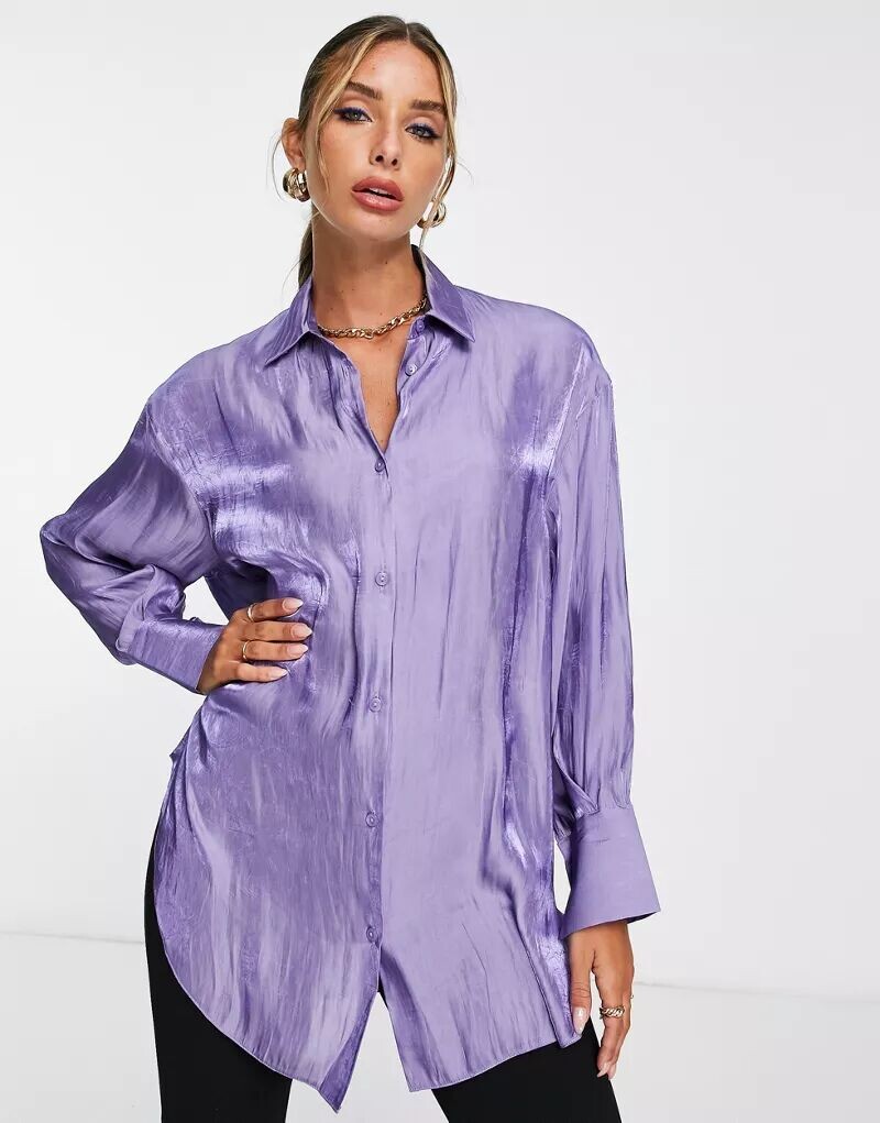 

Рубашка оверсайз фиолетового металлика ASOS с объемными рукавами и широкими манжетами