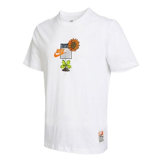 Футболка Men's Nike Logo Plant Pattern Cartoon Printing Round Neck Casual Short Sleeve White T-Shirt, мультиколор