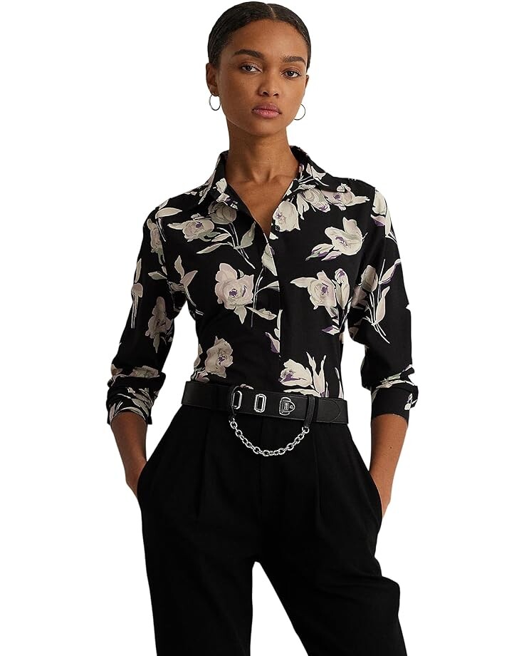 

Рубашка LAUREN Ralph Lauren Classic Fit Floral Crepe de Chine Shirt, черный