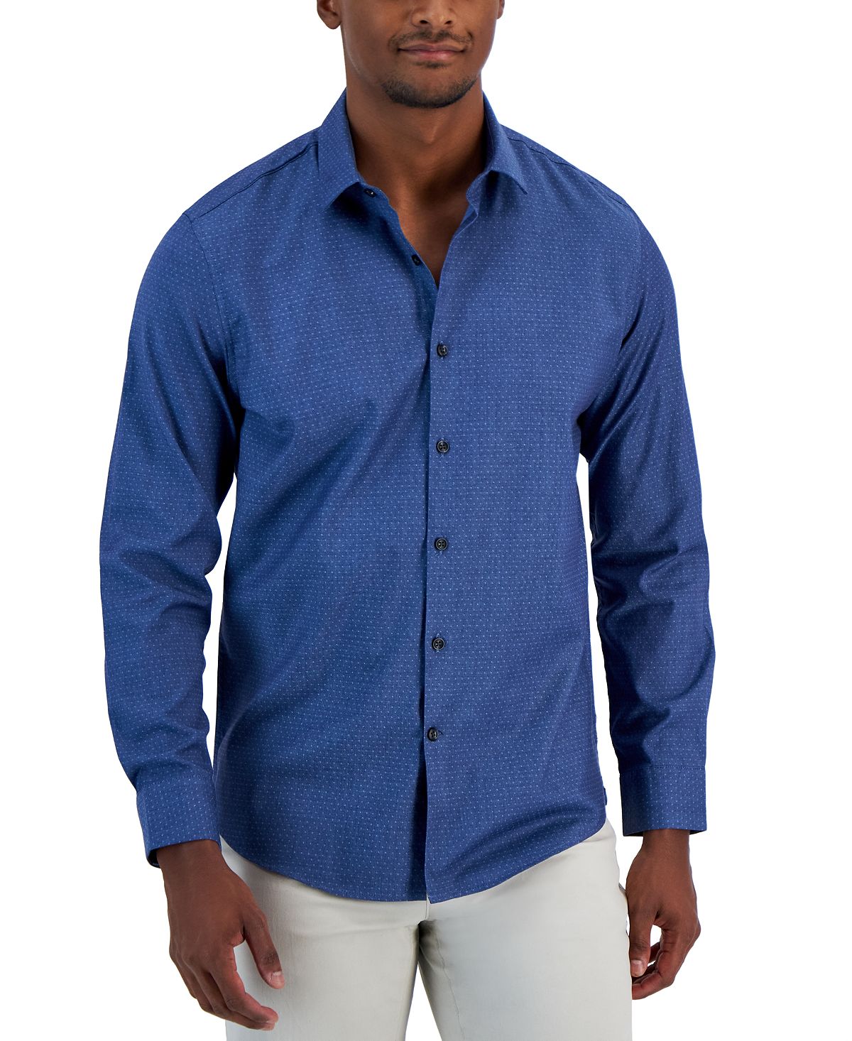 Мужская современная рубашка классического кроя стрейч в горошек на пуговицах с добби Alfani