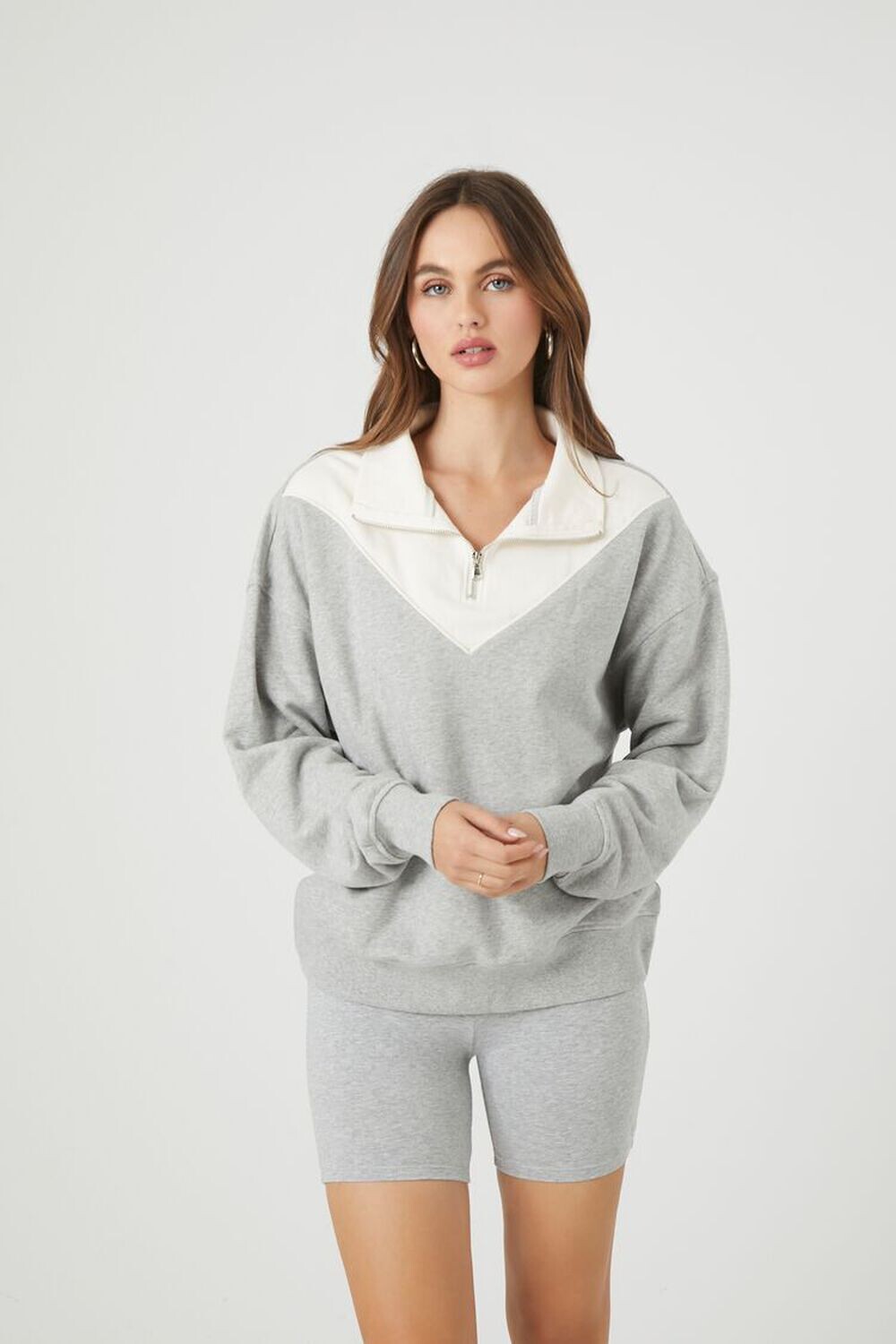 

Пуловер с цветными блоками из французской махровой ткани Forever 21, серый