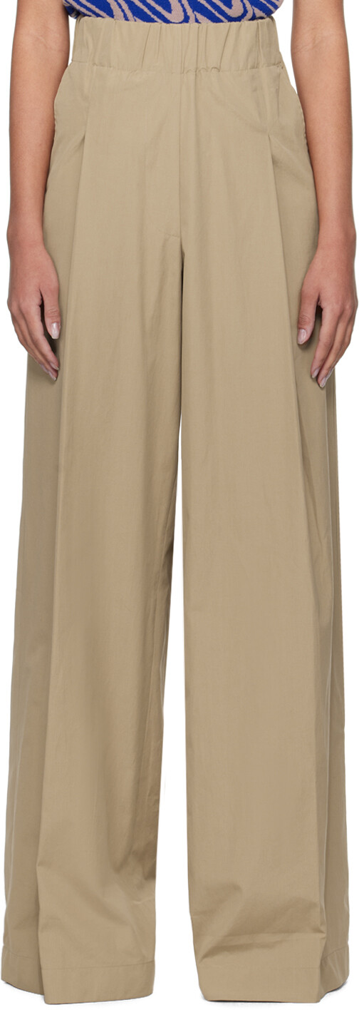 

Бежевые брюки со складками Dries Van Noten, цвет Beige