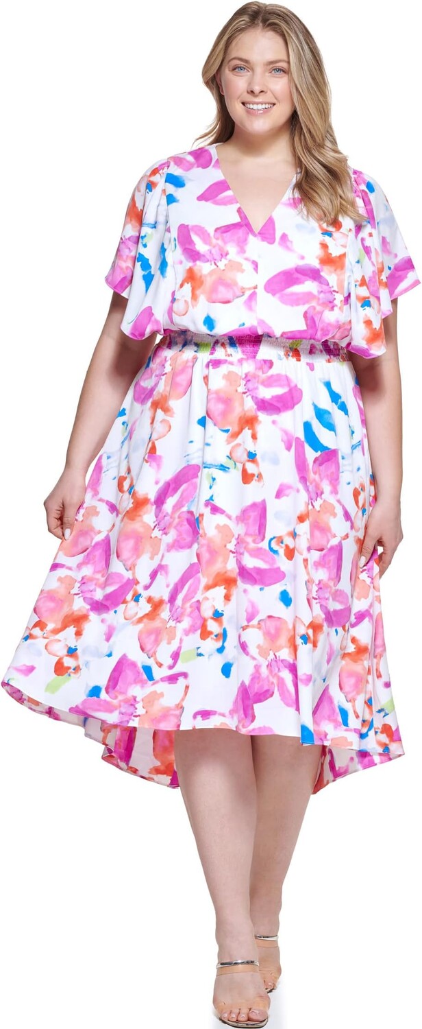 

Свободное платье больших размеров с развевающимися рукавами DKNY, цвет Flamingo