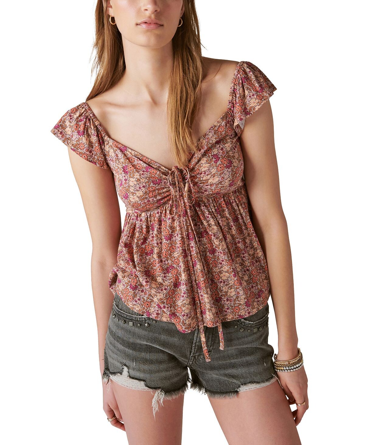 

Женский топ с баской с цветочным принтом Lucky Brand