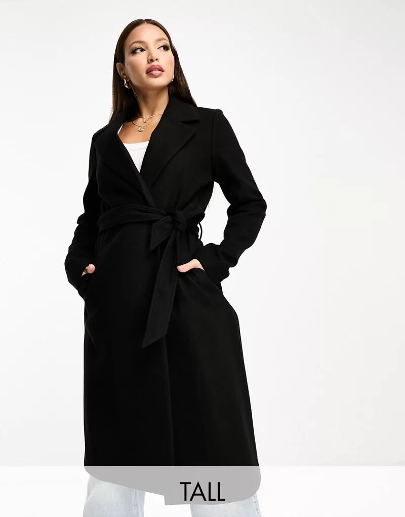 Черное элегантное пальто миди с поясом Vero Moda