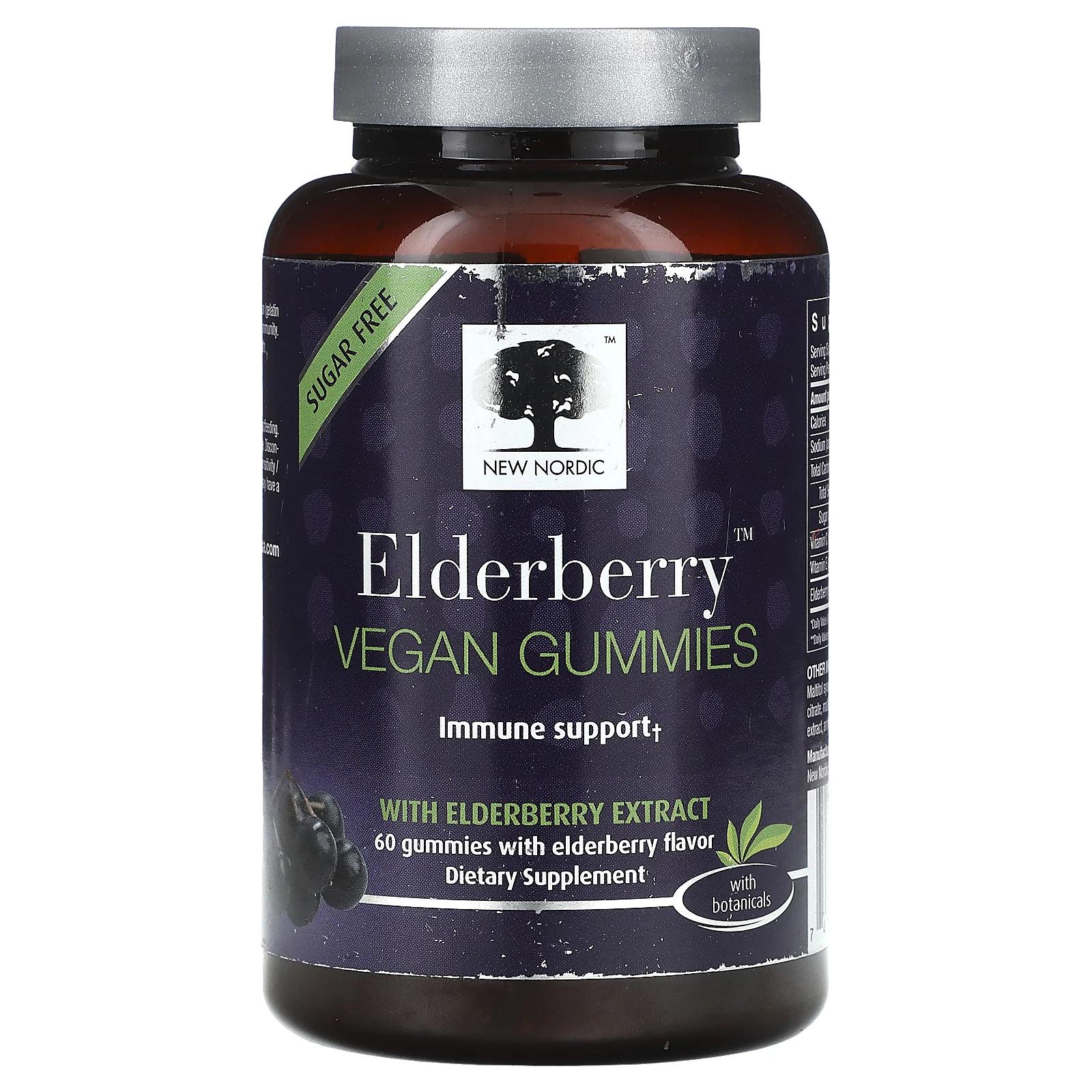 New Nordic Elderberry Vegan Gummies with Elderberry Extract 60 Gummies gaia herbs kids everyday elderberry gummies 40 vegan gummies